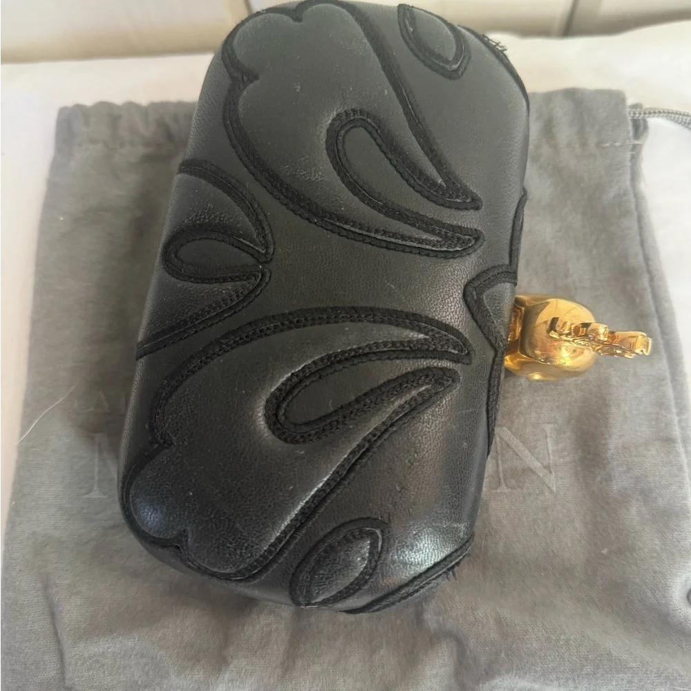 Alexander McQueen Black Leather Skull Box Clutch Bag.
